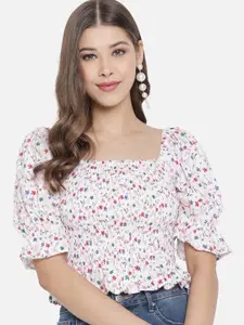 Trend Arrest White & Red Floral Print Top