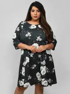 Amydus Women Plus Size Black Floral Dress