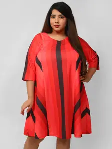 Amydus Women Plus Size Black & Red Striped A-Line Dress