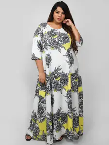 Amydus Women Plus Size Black & White Floral Maxi Dress