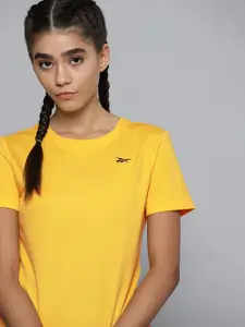 Reebok Women Yellow Solid Training or Gym T-shirt
