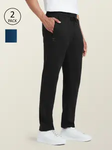 XYXX Men Pack Of 2 Black & Blue Solid Cotton Track Pants