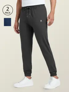 XYXX Men Pack Of 2 Grey & Blue Solid Regular Fit Cotton Joggers