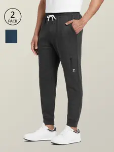 XYXX Men Pack Of 2 Blue & Charcoal Grey Solid Antimicrobial Cotton Joggers