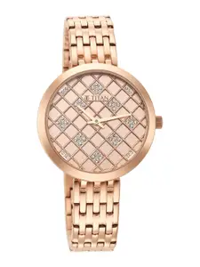 Titan Woman Rose Gold-Toned Dial & Rose Gold Toned Stainless Steel Bracelet Style Watch