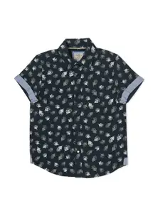Pepe Jeans Boys Navy Blue Regular Fit Floral Printed Cotton Casual Shirt