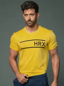 HRX by Hrithik Roshan Men Yellow Printed Cotton Pure Cotton T-shirt