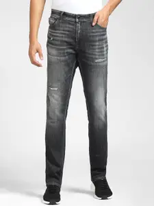 Jack & Jones Men Black Solid Low-Rise Low Distress Heavy Fade Stretchable Jeans