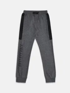 Pantaloons Junior Boys Grey & Black Typography Printed Pure Cotton Joggers