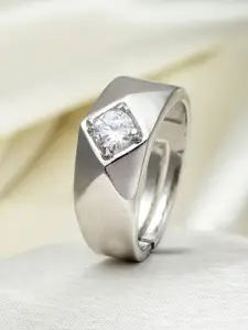 KARATCART Silver-Toned White AD-Studded Adjustable Finger Ring