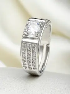 KARATCART Men Silver-Toned White AD-Studded Finger Ring