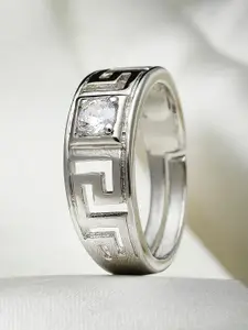 KARATCART Men Silver-Plated White AD-Studded Adjustable Finger Ring