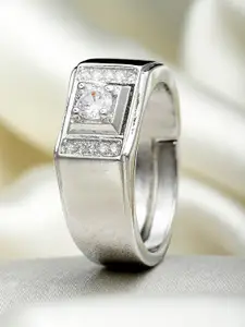 KARATCART Men Silver-Plated White AD-Studded Adjustable Finger Ring