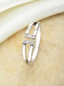 KARATCART Silver-Plated White AD-Studded Adjustable Finger Ring