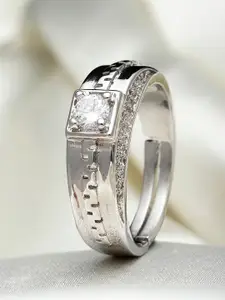 KARATCART Silver-Plated White AD-Studded Adjustable Finger Ring