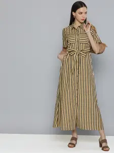 Chemistry Beige & Black Striped Shirt Maxi Dress