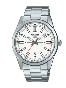 CASIO Men White Dial & Silver Toned Stainless Steel Bracelet Style Straps Analogue Watch A1950