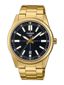 CASIO Men Black Dial & Gold Toned Stainless Steel Bracelet Style Straps Analogue Watch A1951