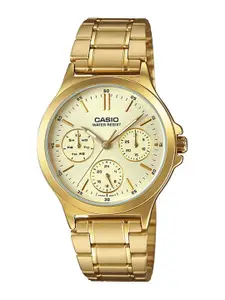 CASIO Women Gold-Toned Stainless Steel Bracelet Style Straps Analogue Watch