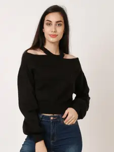 NoBarr Women Black  Solid Crop Pullover Sweater