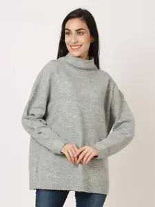 NoBarr Women Grey Solid Long Sleeves Pullover Sweater