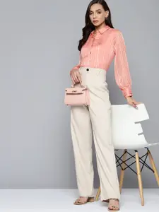 Chemistry Women Peach-Coloured Multi Striped Casual Shirt