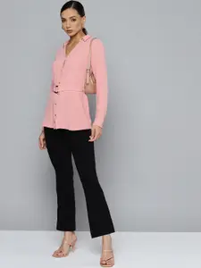 Chemistry Women Pink Solid Casual Shirt with Belt