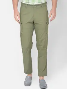 Canary London Men Olive Green Smart Slim Fit Wrinkle Free Cargos Trousers