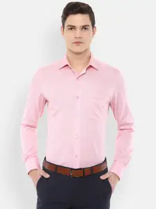 Louis Philippe Permapress Men Pink & White Checked Pure Cotton Formal Shirt