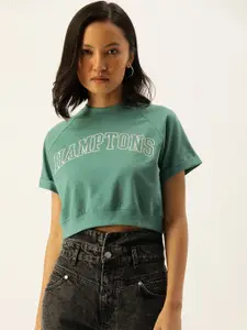 FOREVER 21 Women Teal Green Typography Print Tank Crop Top