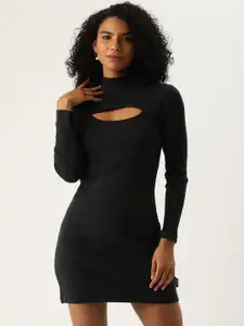 FOREVER 21 Women Black Striped Bodycon Mini Dress
