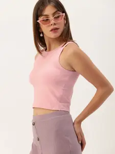FOREVER 21 Women Pink Solid Crop Fitted Top