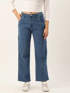 FOREVER 21 Women Blue Regular Fit Mid-Rise Clean Look Cropped Jeans
