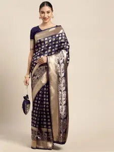 Mitera Navy Blue Woven Design Silk Blend Saree