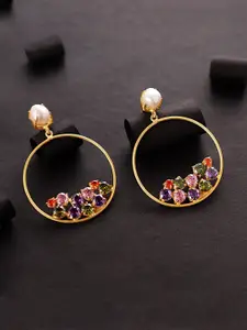 XAGO Multicoloured Stones & Pearls Contemporary Handcrafted Hoop Earrings
