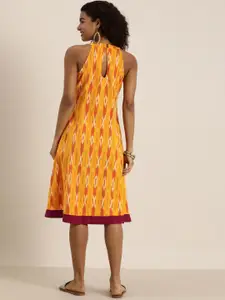 Taavi Ikat Printed Sustainable A-Line Dress With Button Closure
