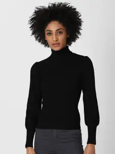 FOREVER 21 Women Black Textured Fitted Pullover