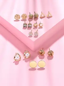 ToniQ Women Gold-Toned Set Of 9 Contemporary Studs Earrings