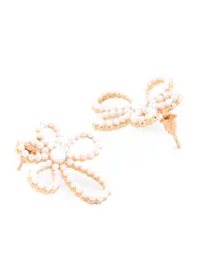 ToniQ Gold-Toned & White Pearl Flower Shape Contemporary Studs Earrings