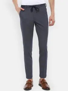 Louis Philippe Men Navy Blue Solid Trousers