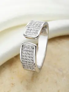 KARATCART Silver-Plated & White AD Stone Studded Adjustable Finger Ring