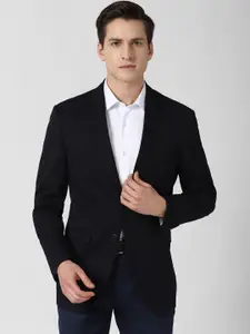 Peter England Men Black Solid Slim-Fit Single-Breasted Formal Blazer
