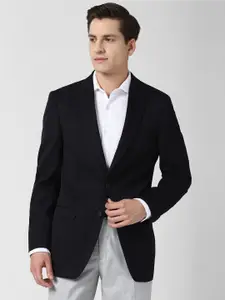 Peter England Men Black Solid Single-Breasted Formal Blazer