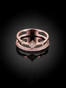 Yellow Chimes Rose Gold-Plated White Stone-Studded Finger Ring