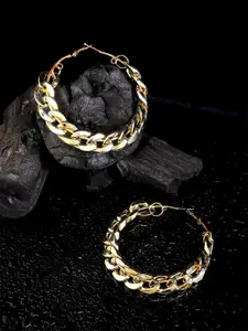 Yellow Chimes Gold-Toned Spiral Quirky Hoop Earrings