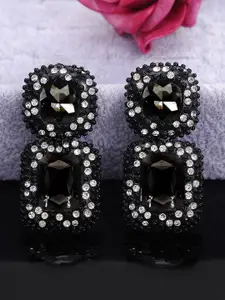 Yellow Chimes Woman Square Crystal Geometric Designed Drop Earrings