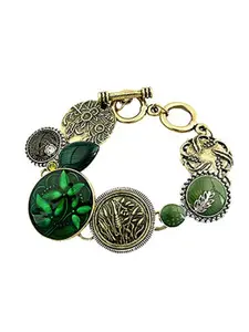 Yellow Chimes Women Green Crystals Gold-Plated Wraparound Bracelet