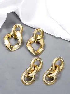 Yellow Chimes Gold Plated Set of 2 Geometric Design Circle Chain Drop Earrings