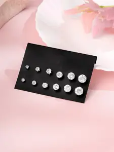 Yellow Chimes Set Of 6 White Quirky Studs Earrings