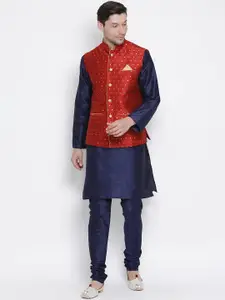 VASTRAMAY Men Navy Blue Kurta with Churidar